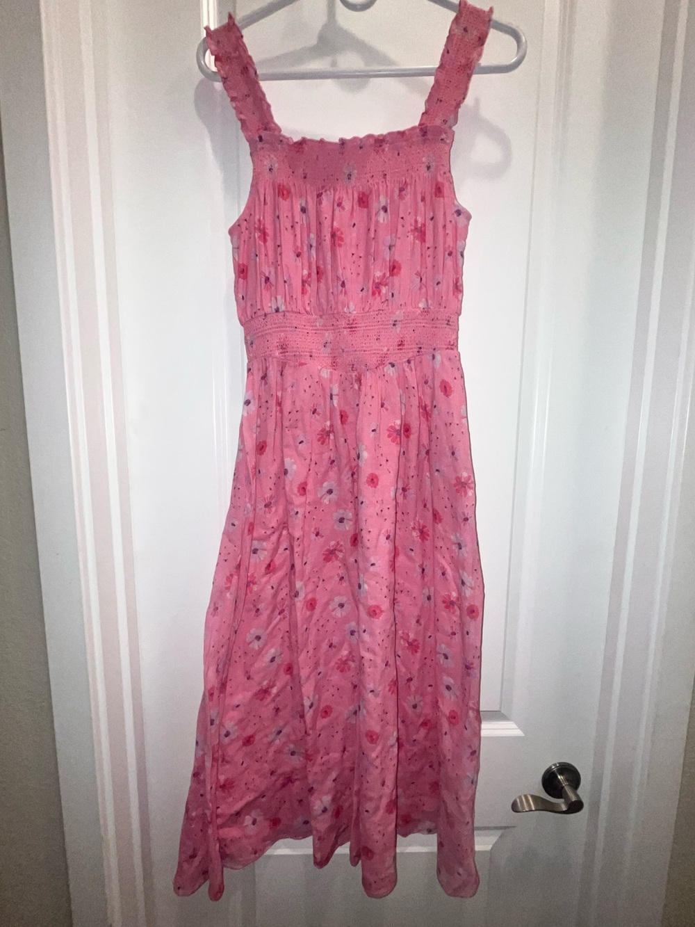 LoveShackFancy Pasha Dress Pink Floral Smocked Ruffle Midi